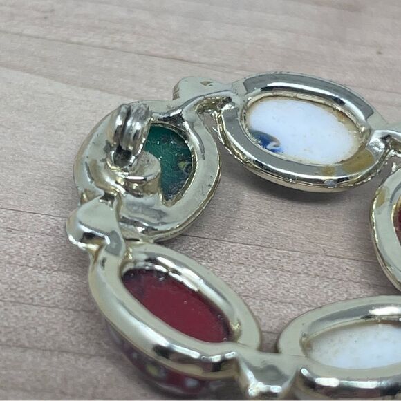 Vintage Millefiore Venetian Glass Brooch Murano Art Cabochons Gold tone - Picture 10 of 10